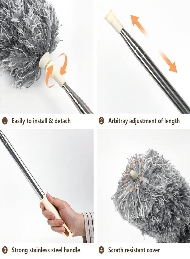 ENJSD Extendable Feather Duster,Microfiber Duster with Extra Long 100in Stainless Steel Telescopic Dusters with Scratch Resistant Cover,Perfect for Cleaning Cobweb,Ceiling Fan,Cars etc.(Grey) - Image 4